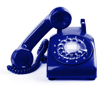 A blue telephone with the handset turned off.